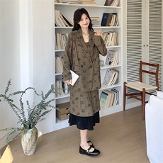 新中式国风碎花西装外套连衣裙套装裙女春季超火流行御姐风两件套，女装套装/套裙，2D041