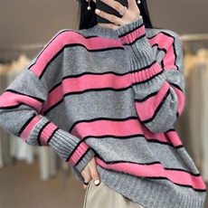 时尚条纹羊绒衫女宽松显瘦百搭气质毛衣，女装羊绒衫，琳华羊绒