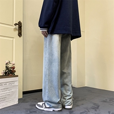 美式复古牛仔裤男秋季宽松潮牌ins高街vibe拖地裤子N08821-P43，男装牛仔裤，星座308B-1