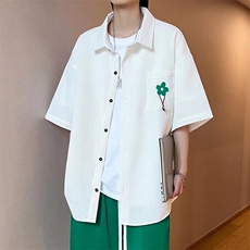 港风ins个性格短袖衬衫男垂感小众五分裤套装工装衬衣TZ0562-P58，男装休闲套装，星座308B-1