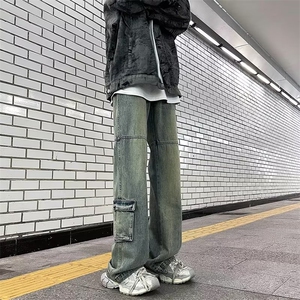 美式水洗做旧多口袋工装牛仔裤男女宽松高街直筒长裤NK107-P50图片