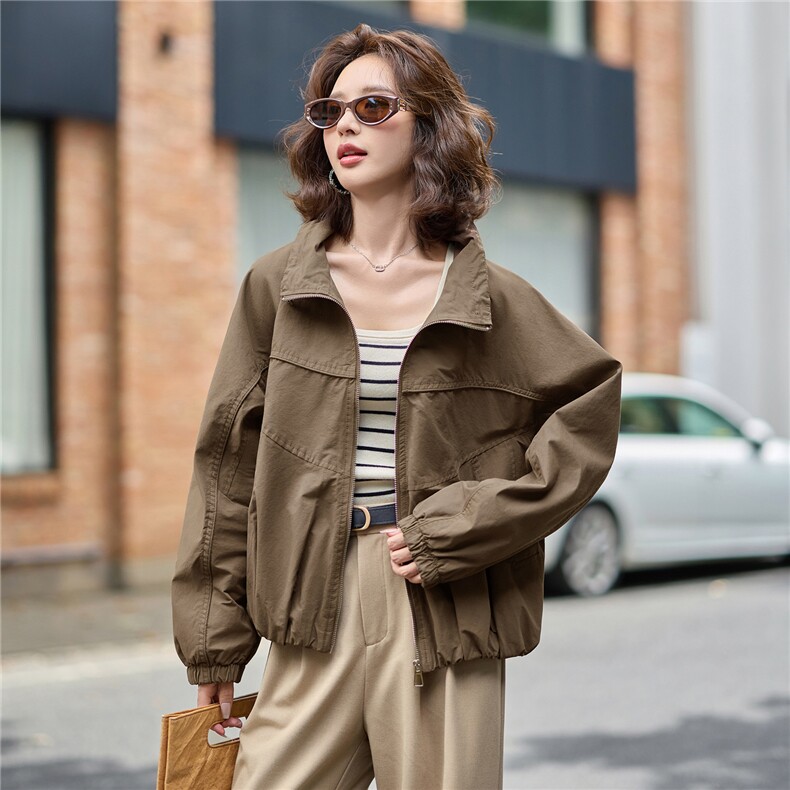 2025秋装新品经典拼接设计立领抽绳舒适通勤短款女外套,女装短外套,难舍钰依
