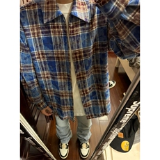 【有货】毛边破坏格子衬衫男长袖高级感拉链衬衣外套2503CC-特P45，男装衬衫，星座1007（原301D）