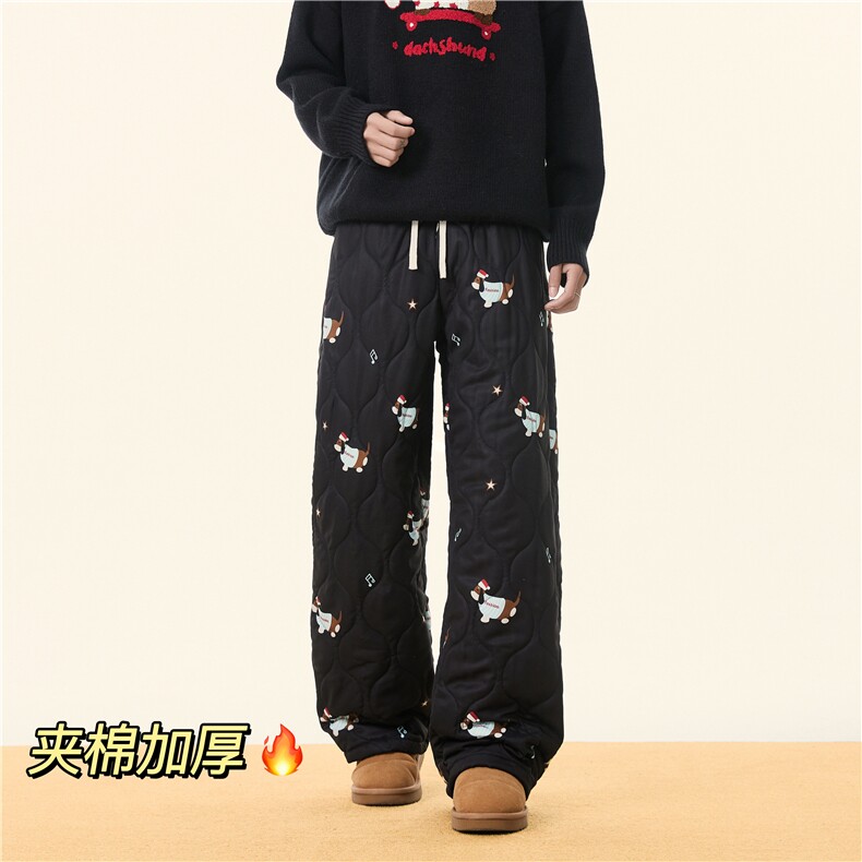 腊肠狗保暖哈尔滨防寒棉裤男秋冬葫芦纹阔腿裤子东北外穿运动卫裤，男装棉裤，电商B315