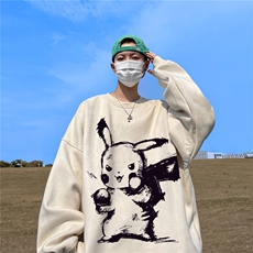 ！23秋季宽松大码港风皮卡丘麂皮绒圆领卫衣JW61-p40控58，男装卫衣，星座508（原C305）