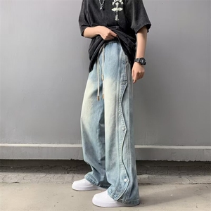 工装裤牛仔裤男宽松阔腿腿美式高街潮牌拼接痞帅1001-1-G785-p48图片