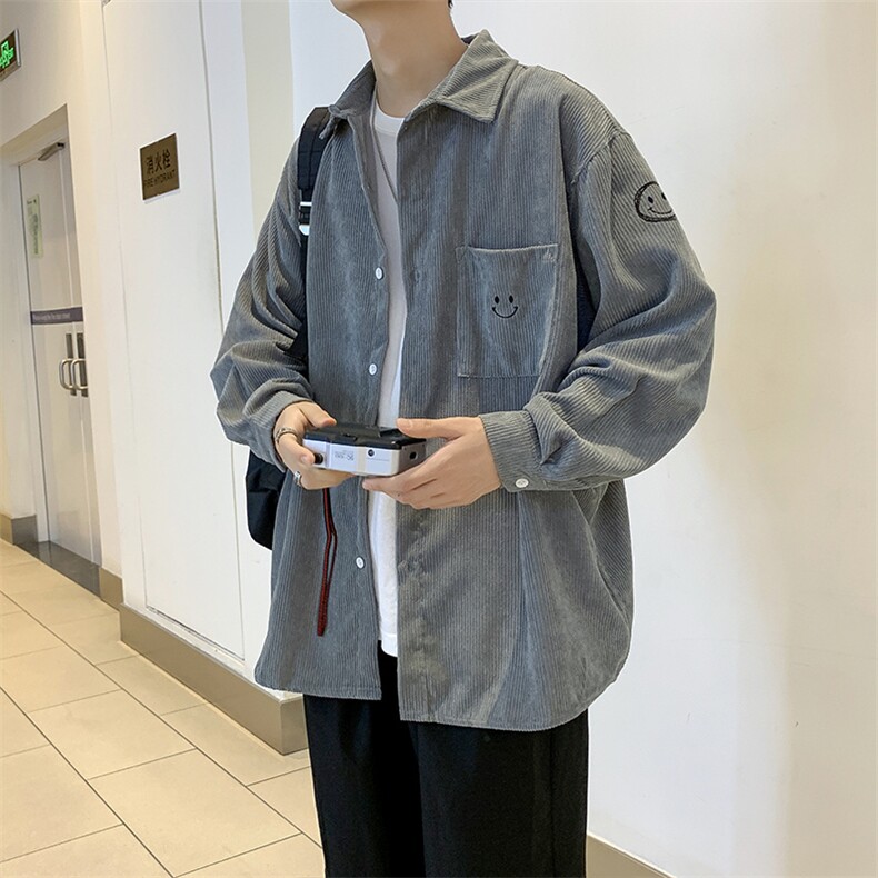 灯芯绒外套男港风日系潮牌复古宽松设计感小众长袖衬衫CS690-p35,男装衬衫,星座1008-1