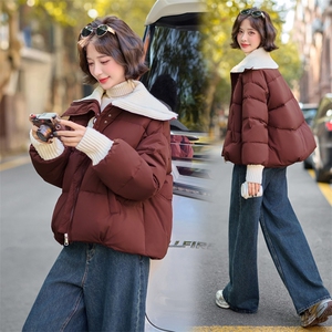 针织大翻领短款羽绒服女2024冬季新款小个子超好看白鸭绒保暖外套图片
