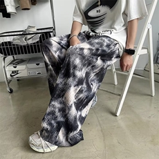 美式高街渐变褶皱休闲裤男秋设计感小众裤子潮牌阔腿裤K5656-P37，男装休闲裤，星座412-2