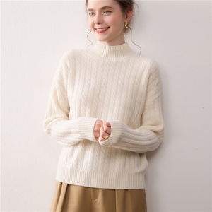 新款秋冬软糯慵懒纯山羊绒衫女半高领针织衫宽松百搭毛衣套头加厚，女装针织衫/毛衣，暖绒情旗舰店
