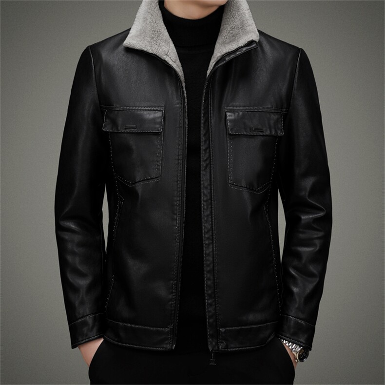 AW2201钱塘2020-3中年男士秋冬季厚款新款商务休闲皮衣外套P190图片