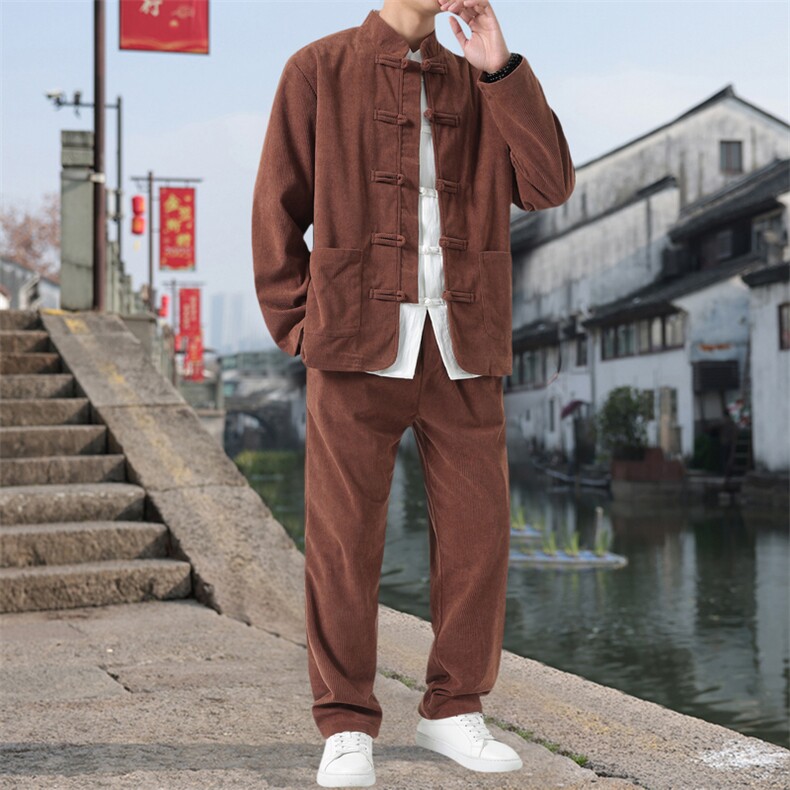 男士外套灯芯绒夹克套装盘扣立领风XZ1512-2501套装-P110,男装休闲套装,星座1512