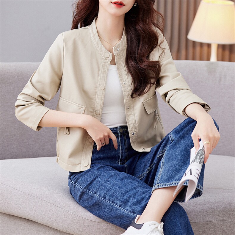 小个子皮衣外套女短款2023年新款春秋季显瘦气质连帽机车PU皮夹克,女装皮衣,江南女神