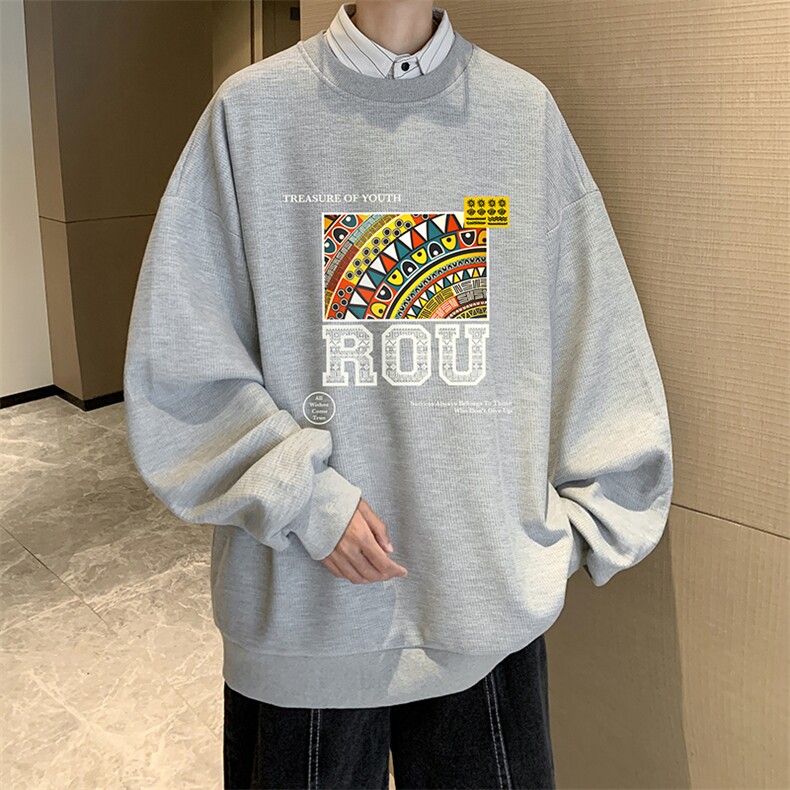 5XL华夫格卫衣男大码胖子圆领长袖t恤HW76370-P30加绒款-P40,男装卫衣,电商A040