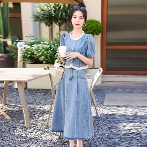 小香风牛仔套装女2025夏季新款高端气质洋气减龄薄款半身裙两件套图片