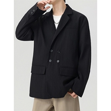 竖纹褶皱西装拼色小格子外套双排扣休闲西装JK2128-P68，男装西服，星座210-1