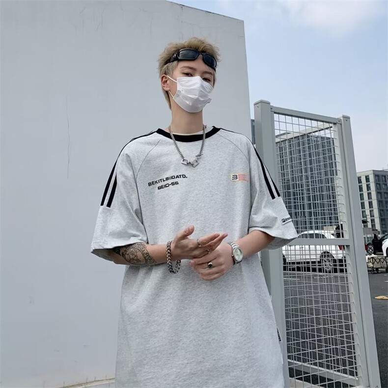 美式高街T恤男士韩版潮流字母帅气2024夏季新款ins体恤ST305-P36,男装T恤,星座412-3