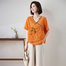 现货2023小众设计复古盘扣设计文艺刺绣休闲套装，女装套装/套裙，深水步