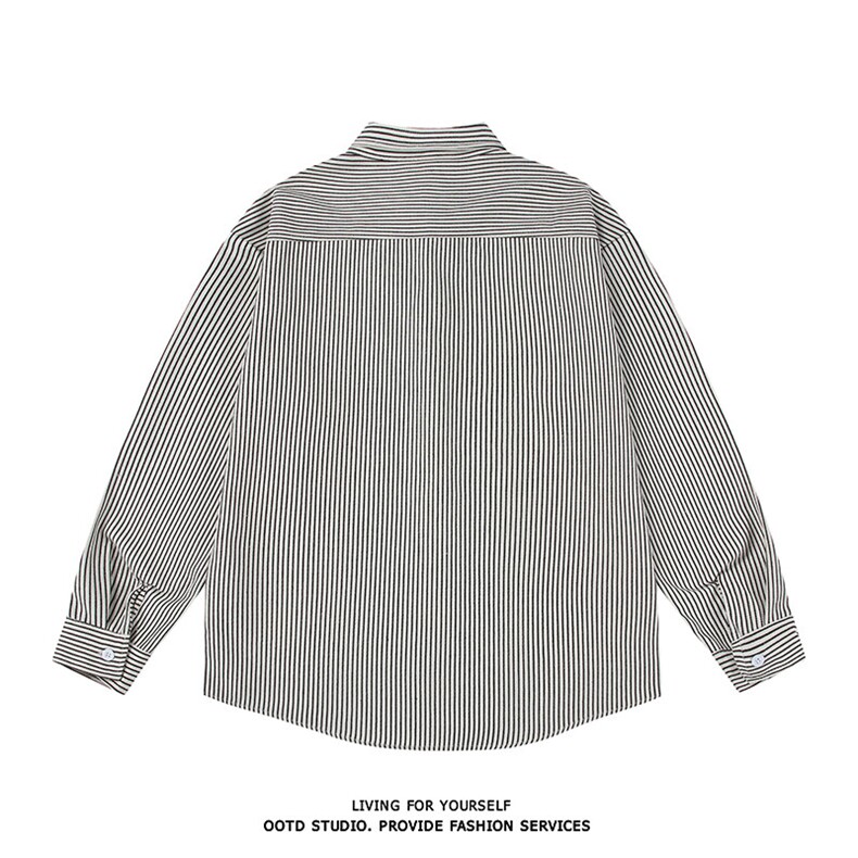 得物白底牛仔条纹衬衫长袖衬衣潮流宽松休闲外套CS017-P30,男装衬衫,星座301C-5