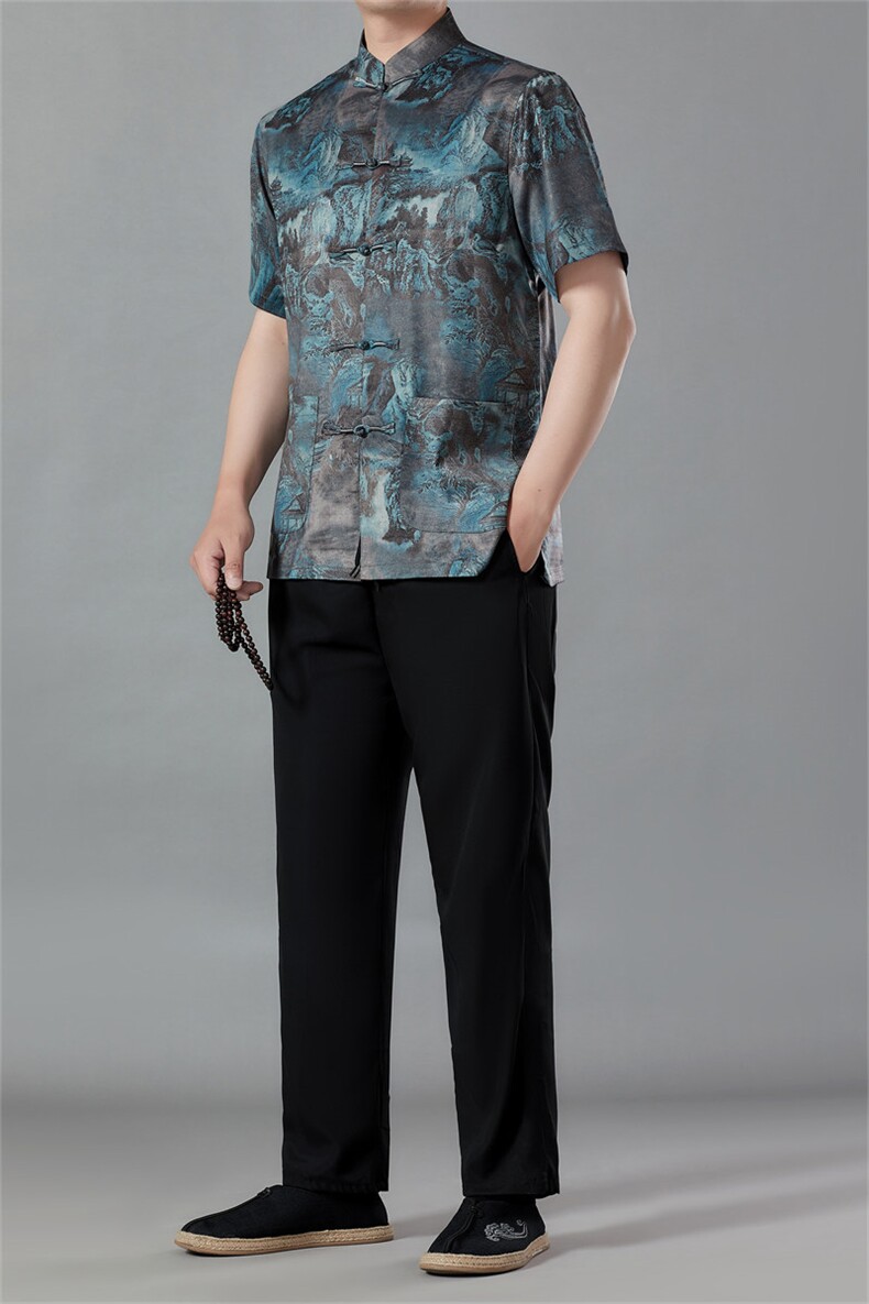 短袖唐装套装男2023夏季70岁中老年人爸爸爷爷60风男装衣服50,男装民族服装,电商B212（原钱塘6029）
