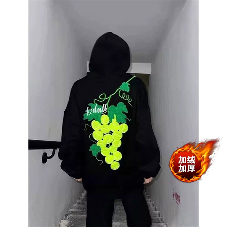 有货 葡萄网球毛巾绣连帽加绒华棉卫衣男女A1051-常规P48 加绒P58图片