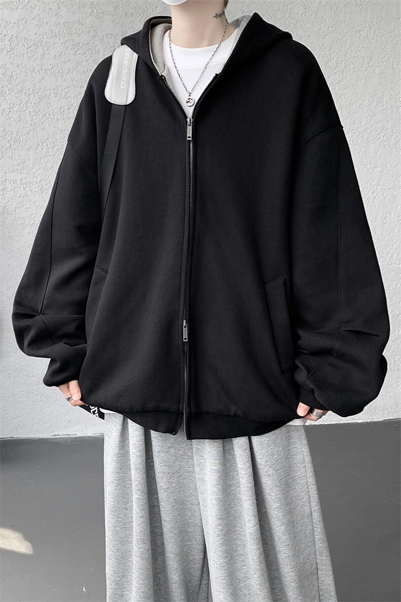 8XL-M重磅潮牌百搭卫衣男美式情侣连帽撞色休闲廓形外套WY33P68,女装短外套,电商D206-1