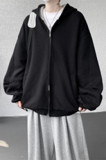 8XL-M重磅潮牌百搭卫衣男美式情侣连帽撞色休闲廓形外套WY33P68，女装短外套，电商D206-1