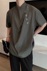 夏季新中式小众高级不规则宽松垂感短袖衬衫男士风衬衣CS860P60，男装衬衫，电商B267