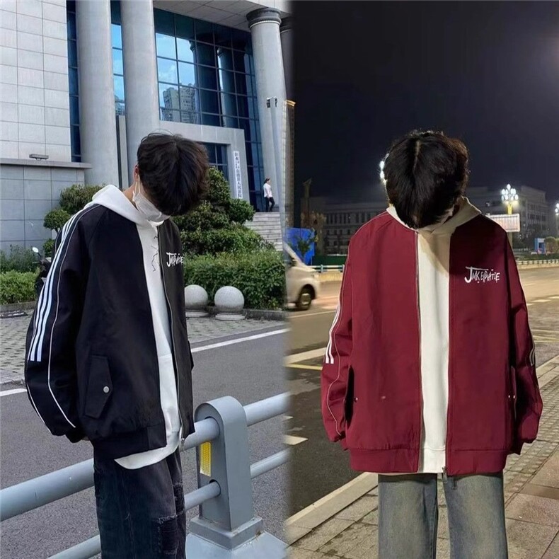 美式潮手臂反光条棒球服夹克男女春秋季宽松高街休闲百搭外套潮,男装风衣,星座1210-1
