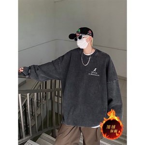 得物抖音高品质二开 360克重磅做旧炒雪花纯色圆领水洗卫衣 1517图片