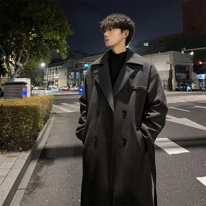 秋冬宽松毛呢大衣男潮牌中长款呢子风衣外套MN99995/P100加棉P110，男装风衣，电商B316