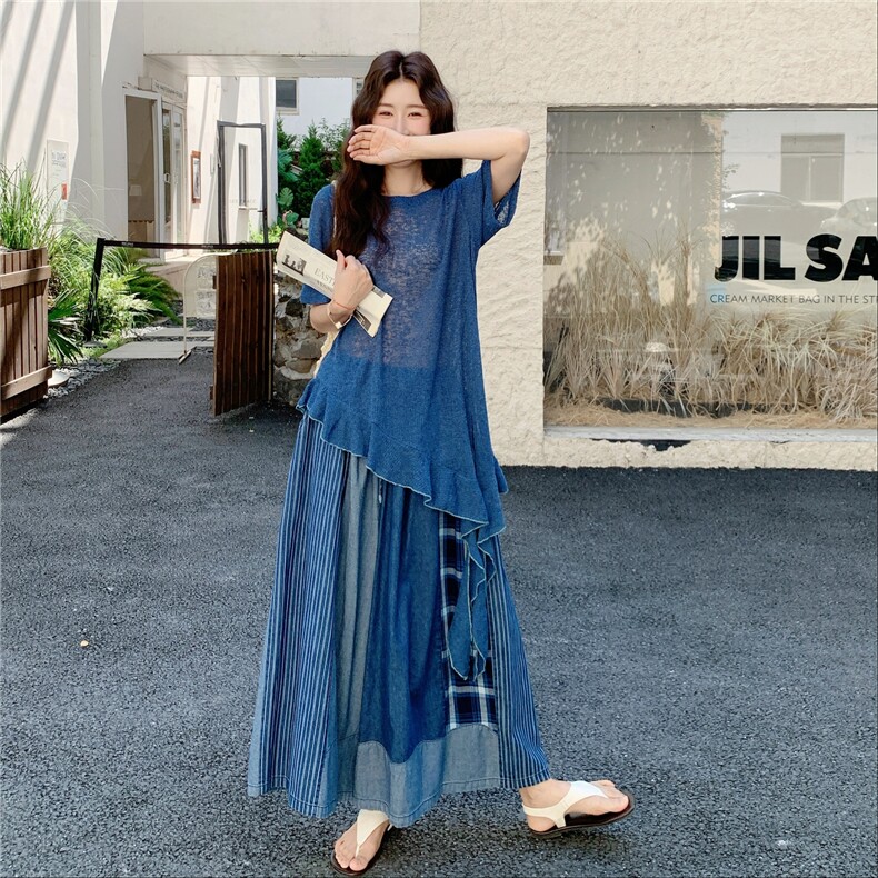 设计感不规则上衣套装裙女2025夏季新款宽松时尚显瘦半身裙两件套,女装套装/套裙,2C262