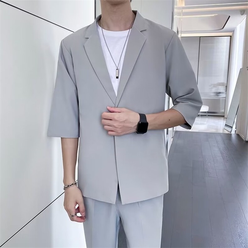 七分袖西装男外套夏季薄款轻熟韩版潮流雅痞帅气半袖短袖西服YK73,男装西服,星座1116A-2（原606A-1）