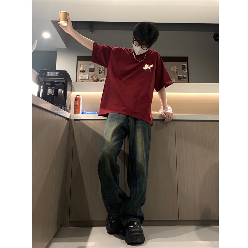 已做版权 新中式潮短袖风宽松仙鹤复古t恤男 T55-P28图片