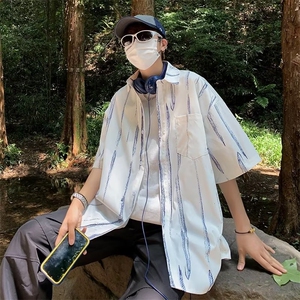 夏季新款条纹短袖衬衫男潮休闲外套流行街头开衫衬衣CS108-P30图片