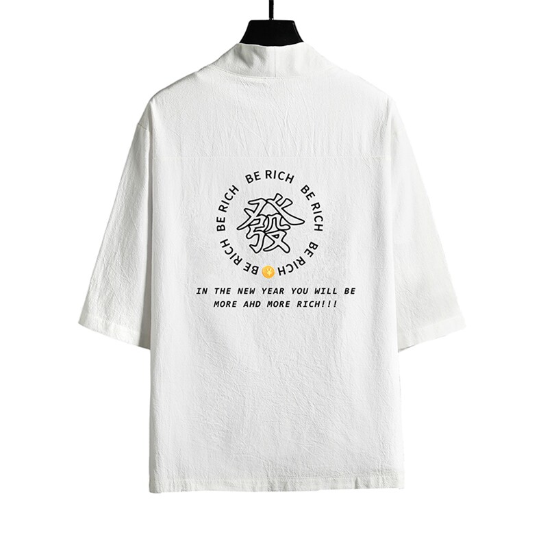 HF59163-P40风汉服男开衫外套七分袖道袍网格挂拍,男装民族服装,电商A040A