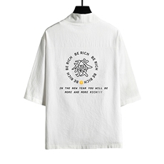 HF59163-P40风汉服男开衫外套七分袖道袍网格挂拍，男装民族服装，电商A040A