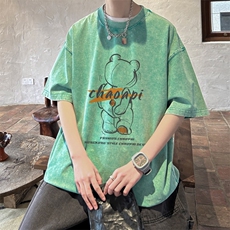WASSUPCANDY2025夏季新款潮牌短袖t恤男潮流水洗做旧上衣体恤衫，男装T恤，电商B220