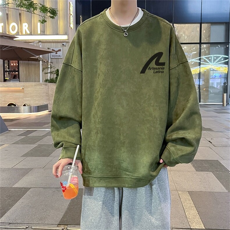 电商DSA028-LPWY2354100聚酯P35新款麂皮绒印花圆领卫衣男限48,男装卫衣,电商A028