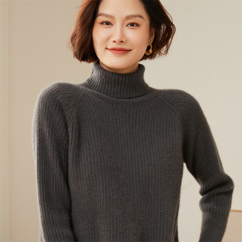 欧货坑条堆堆领山羊绒衫女秋冬新款长袖套头毛衣针织百搭打底衫,女装羊绒衫,澳冬特羊绒
