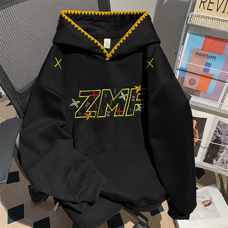 5729-P62潮牌新款纯棉华棉复合宽松刺绣连帽加绒卫衣,男装卫衣,星座617A-2