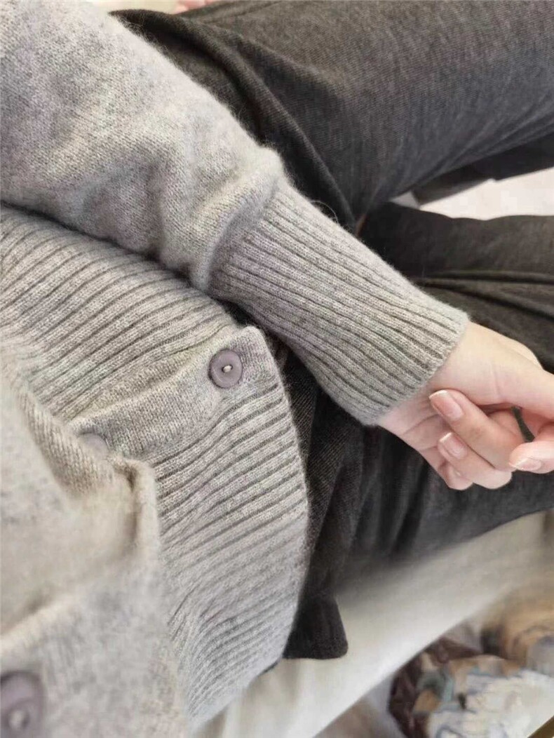 春秋法式复古开衫女收腰短款显瘦灰色毛衣小个子长袖针织外套,针织衫/毛衣,德聚羊绒