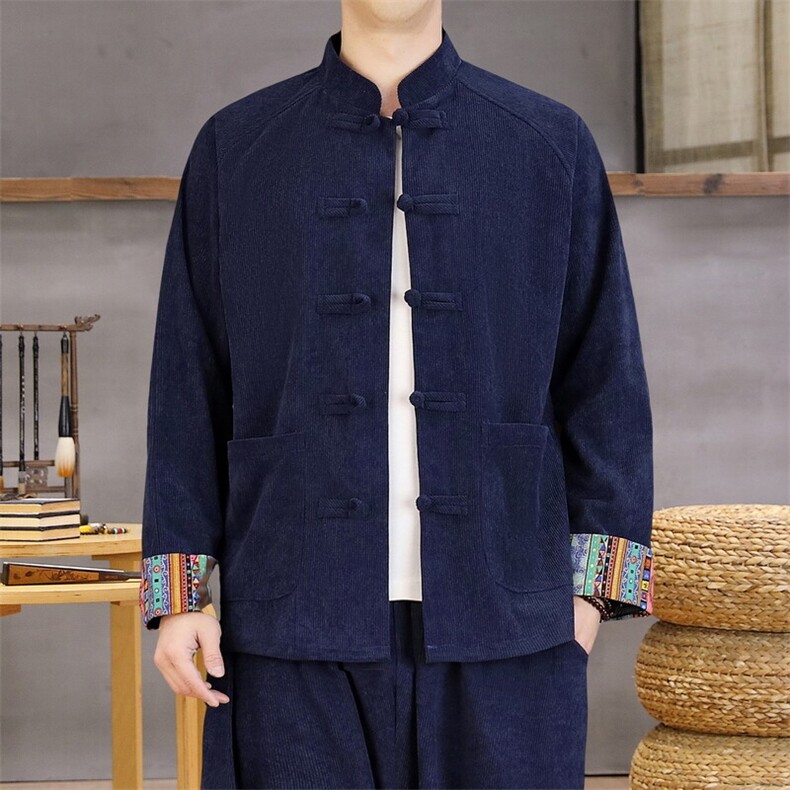 男士外套灯芯绒夹克盘扣立领唐装风 XZ1512-2502单夹克-P80图片