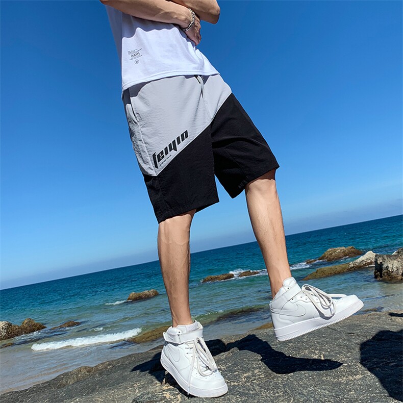 休闲宽松大码速干沙滩裤拼色印花五分运动短裤海景,男装休闲裤,电商C305A