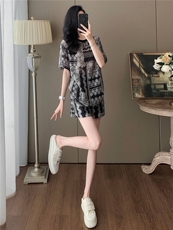 韩流时尚套装女夏季新款气质显瘦圆领印花短袖上衣阔腿短裤两件套，女装套装/套裙，江南