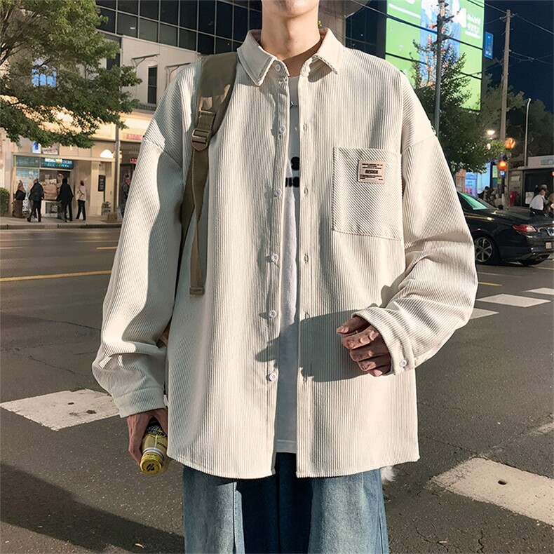 衬衫男2025春季新款港风宽松灯芯绒长袖衬衣CS025-P38,男装衬衫,星座214-3