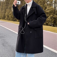N6150/P115秋冬新双排扣长款过膝呢大衣男风衣毛呢料外套宽松呢子，男装风衣，电商A141