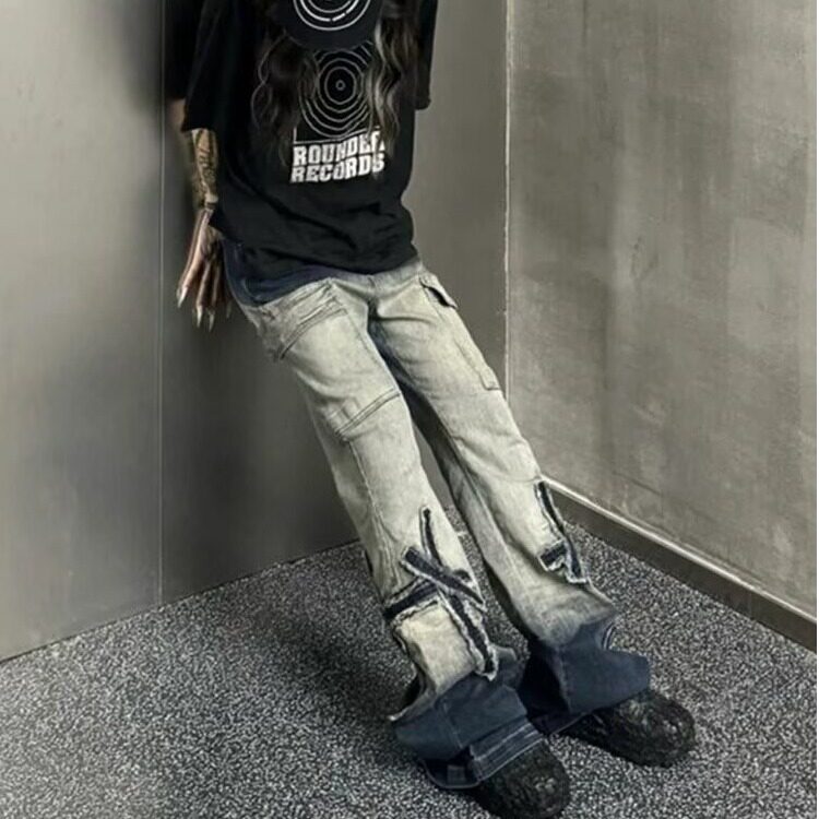 重磅微弹中腰青少年潮常规牛仔裤流苏贴布刺绣直筒休闲长裤春秋水图片