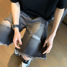 K137/P45破洞牛仔短裤男夏季水洗五分裤男士直筒宽松加大码男裤子，男装牛仔裤，电商基地A050