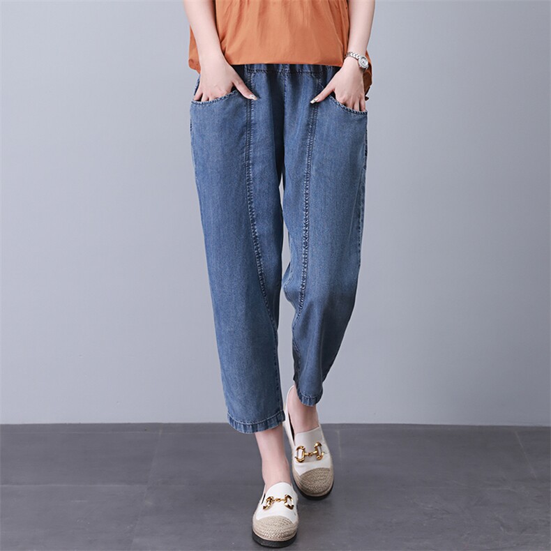 时尚夏季宽松显瘦牛仔裤女高腰九分裤，女装牛仔裤，悦见她